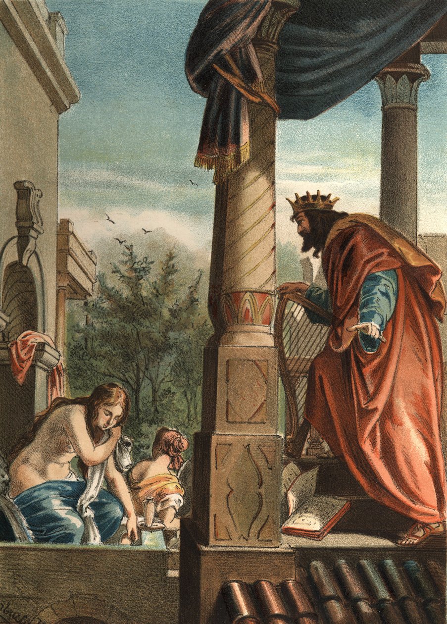 King David and Bethsabee, his future wife in the bath, in “El Culto de la Hermosura” by Juan Justo Huguet, Molinas Hermanos editores av Unknown artist