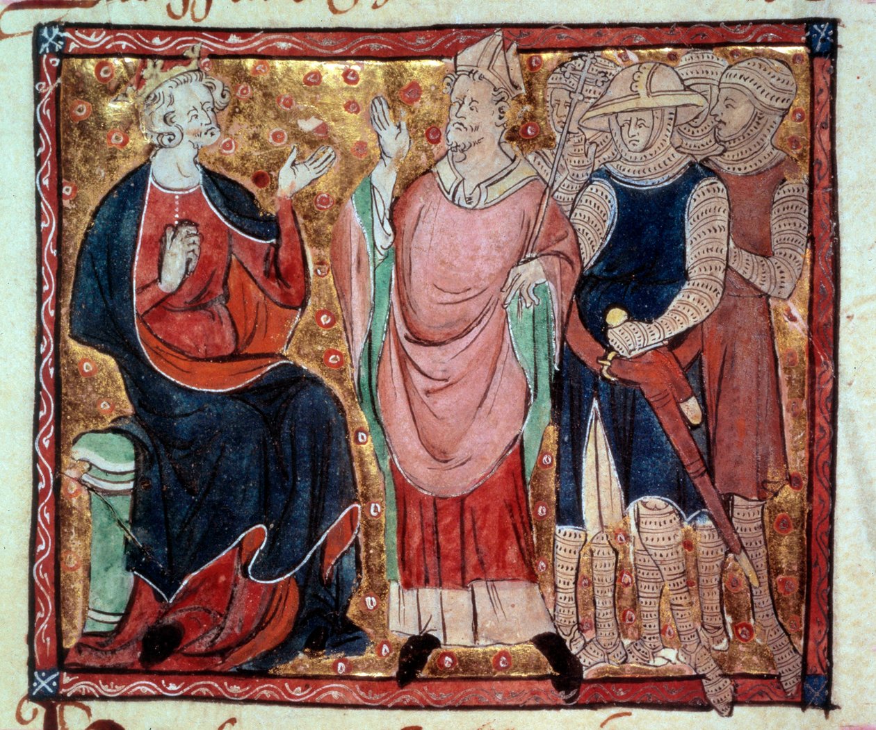 Kong Henry II av England (1133-1189) mottar en fest og soldater Miniatyr fra et manuskript fra 1400-tallet. Paris, B.N. av Unknown artist