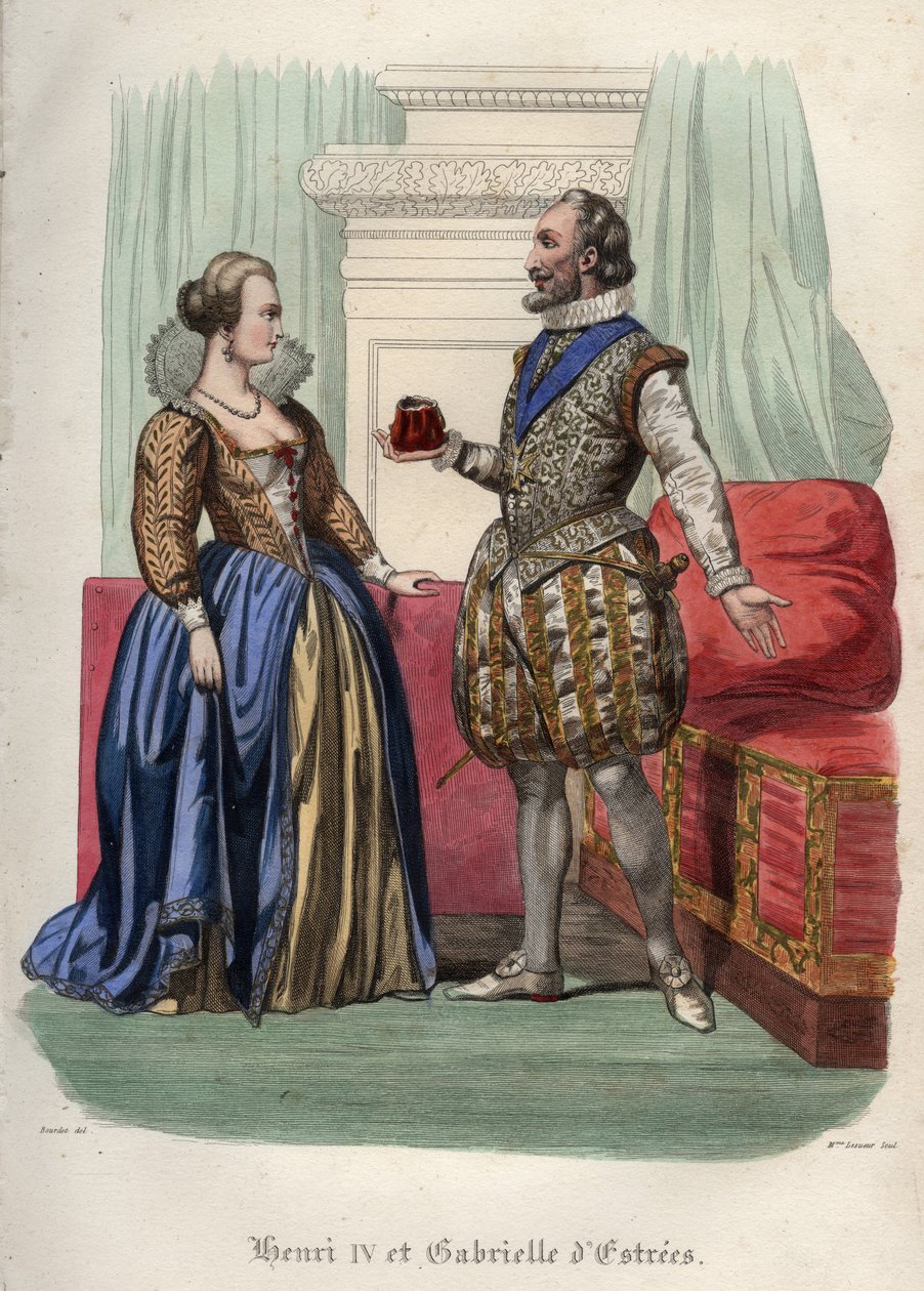 Kong Henry IV (Henry IV) av Frankrike (1553-1610) og hans elskerinne Gabrielle d