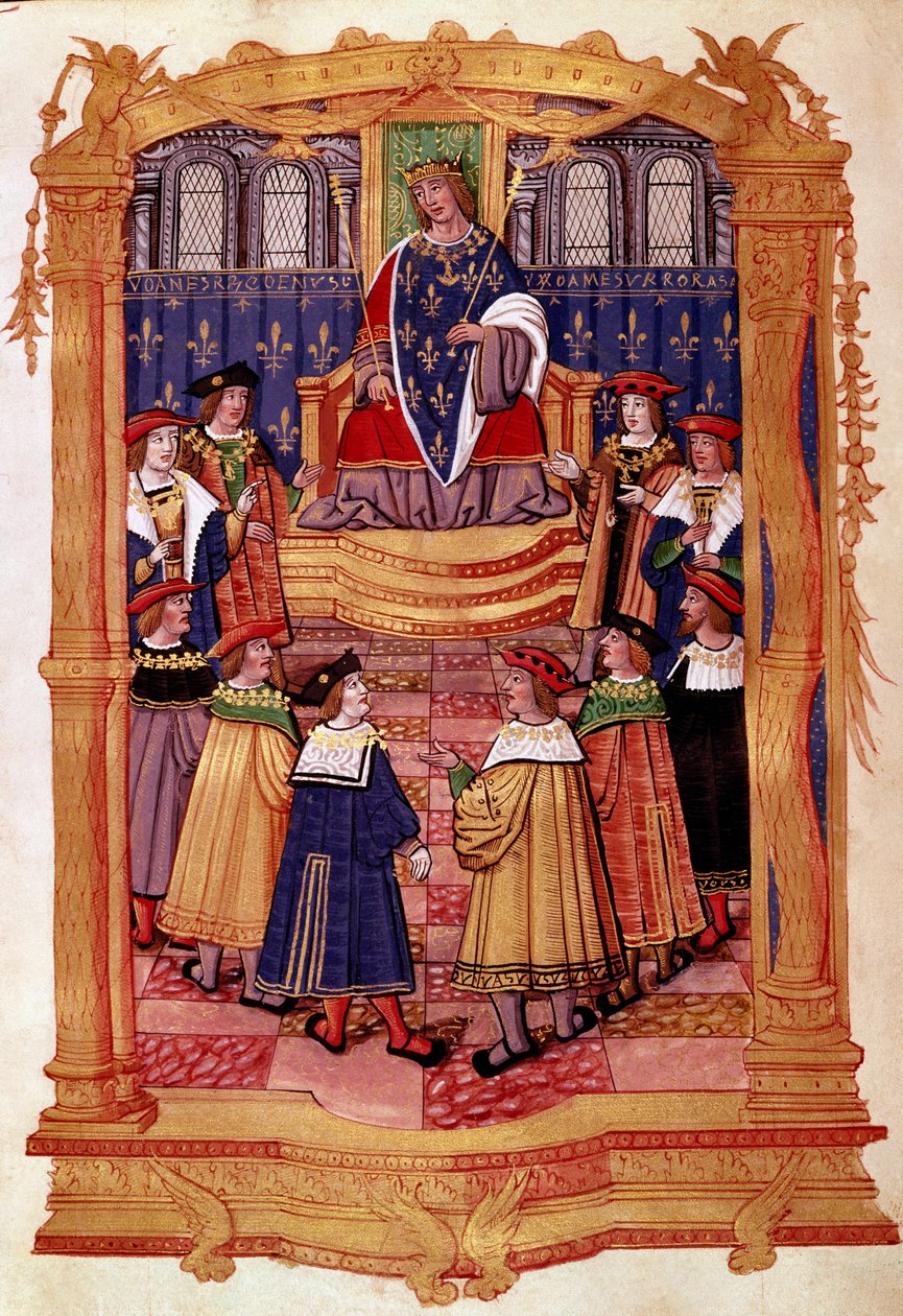 Kong Ludvig XI (1423-1483) og ridderne av St. Mikaels Orden Miniatyr fra manuskriptet "" Statutter of the Order of Saint Michael"" 1400-tallets Milano, Biblioteca Trivulziana av Unknown artist