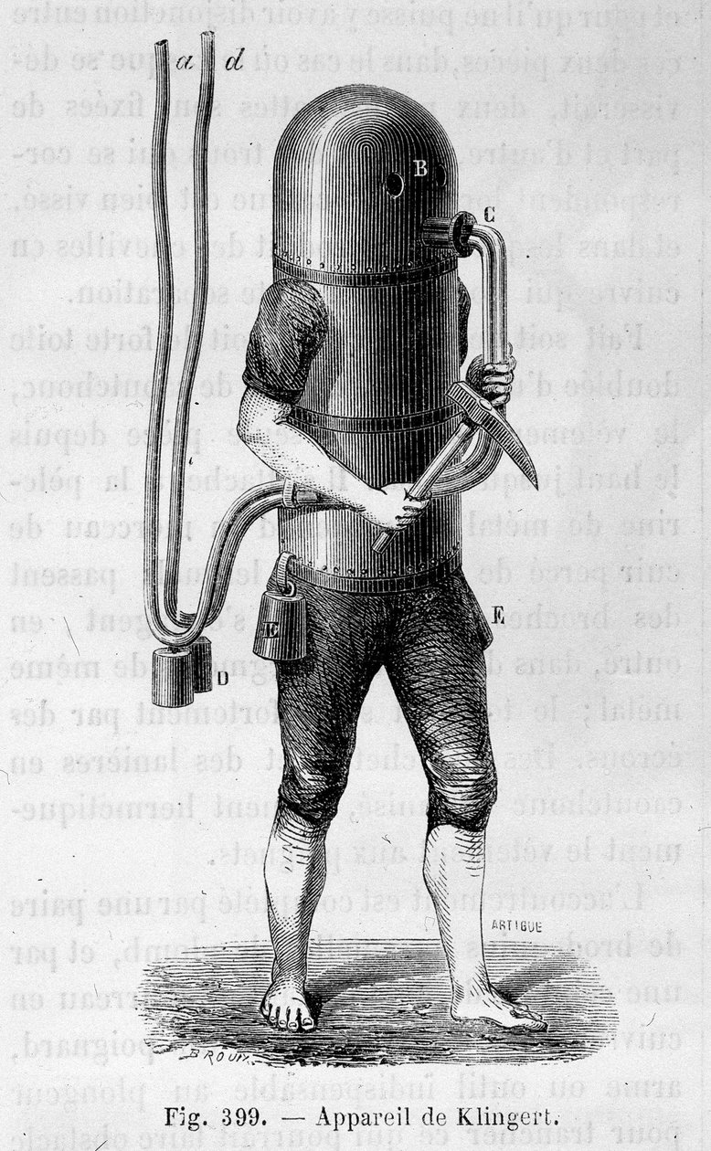 Klingert dykkerapparat - i "" Vitenskapens underverk", av Louis Figuier av Unknown artist