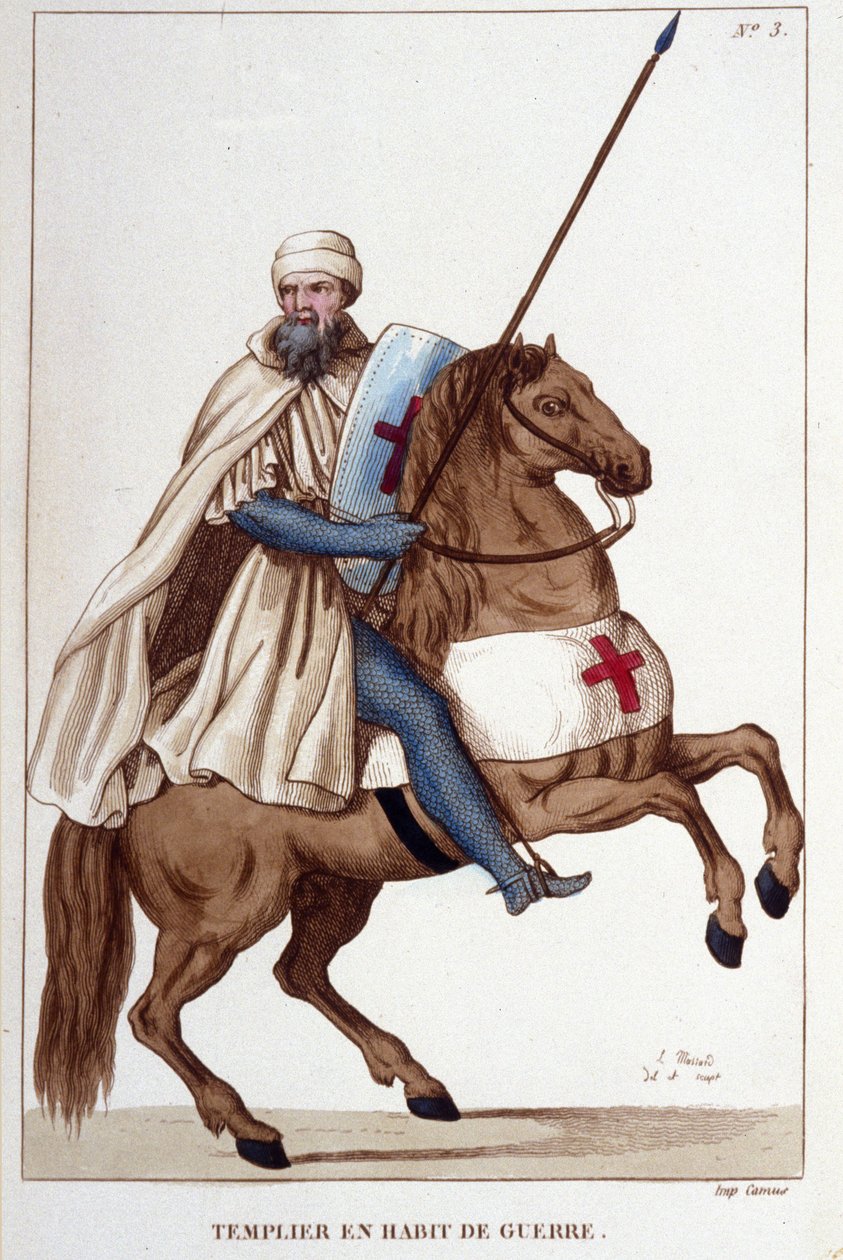 Tempelridder i krigsdrakt fra 1300-tallet, gravering fra 1830 av Unknown artist