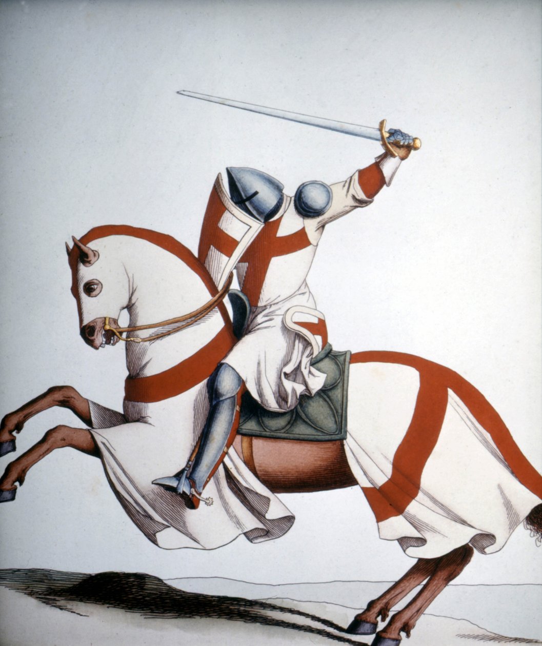 Tempelridder fra 1300-tallet, gravering fra 1800-tallet. av Unknown artist