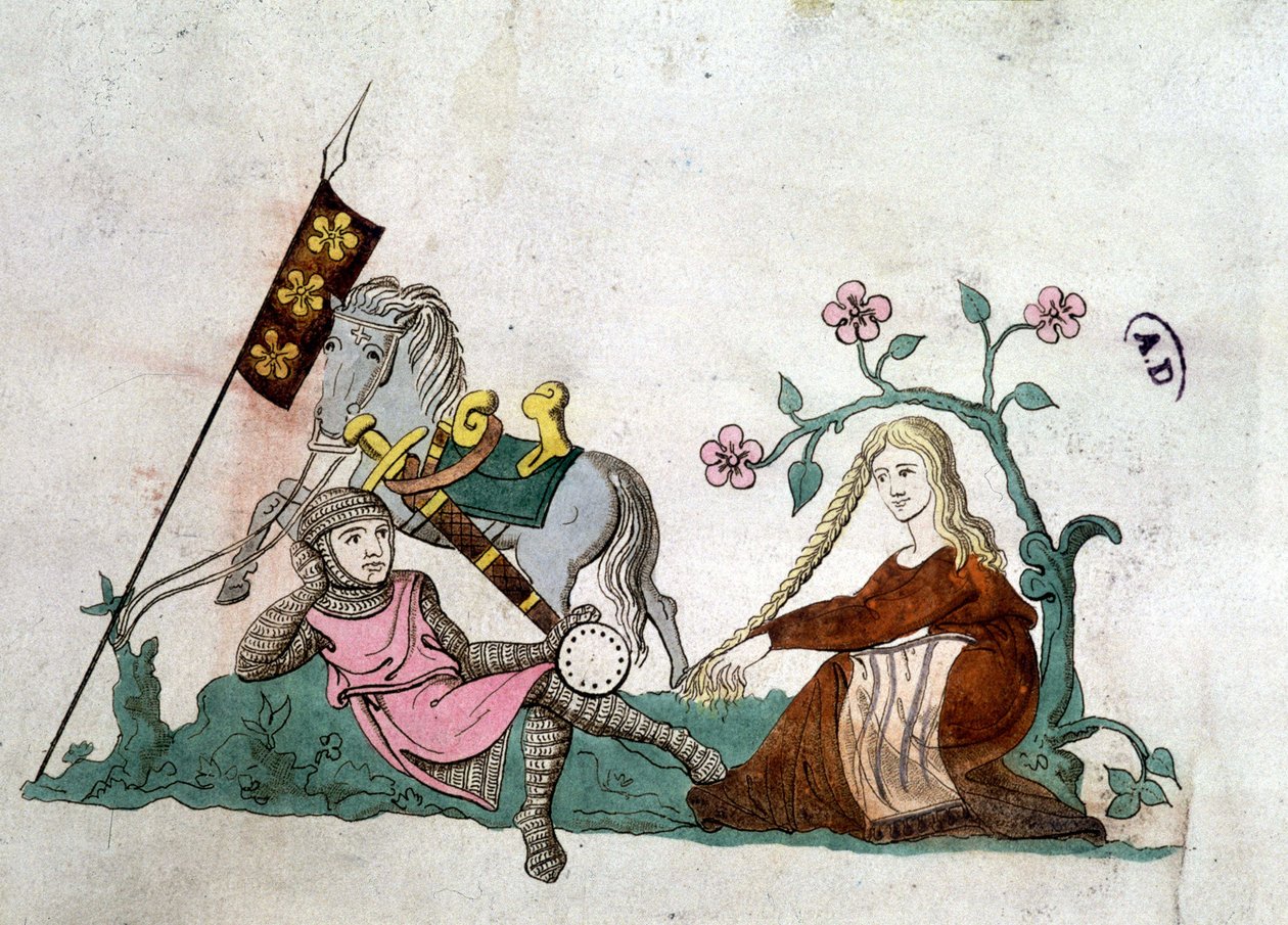 Knight and Gente Lady - reproduksjon etter en "Latin Psalter" fra 1300-tallet av Unknown artist