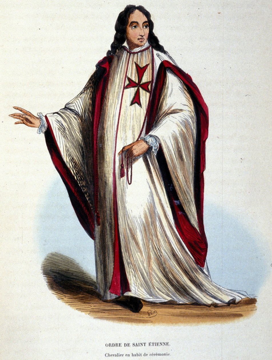 Ridder av St. Stefans orden i seremoniell kjole. Militær og religiøs orden opprettet av storhertugen av Toscana i 1561. Gravering av 1800-tallet. av Unknown artist
