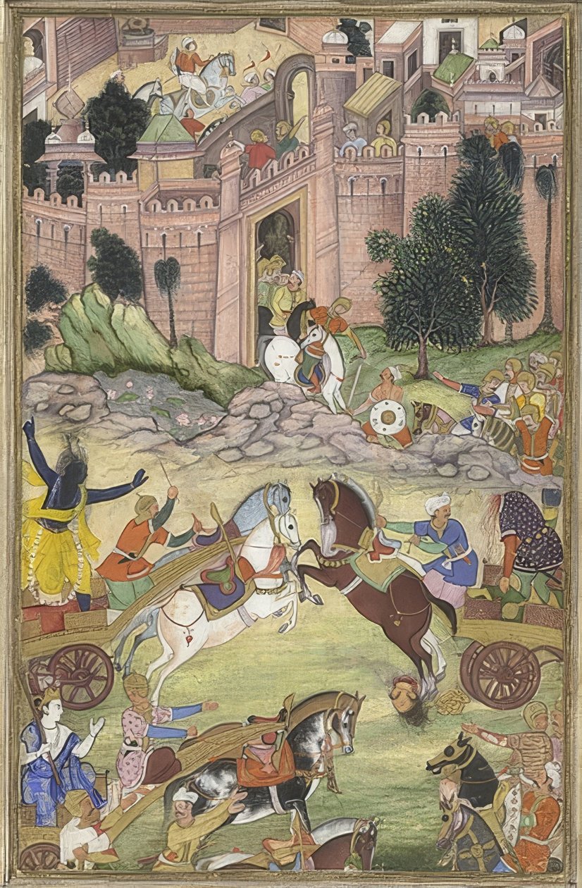 Krishna dreper demonen Sri Gala (scene fra Harivamsa). Rundt 1585-95 av Unknown