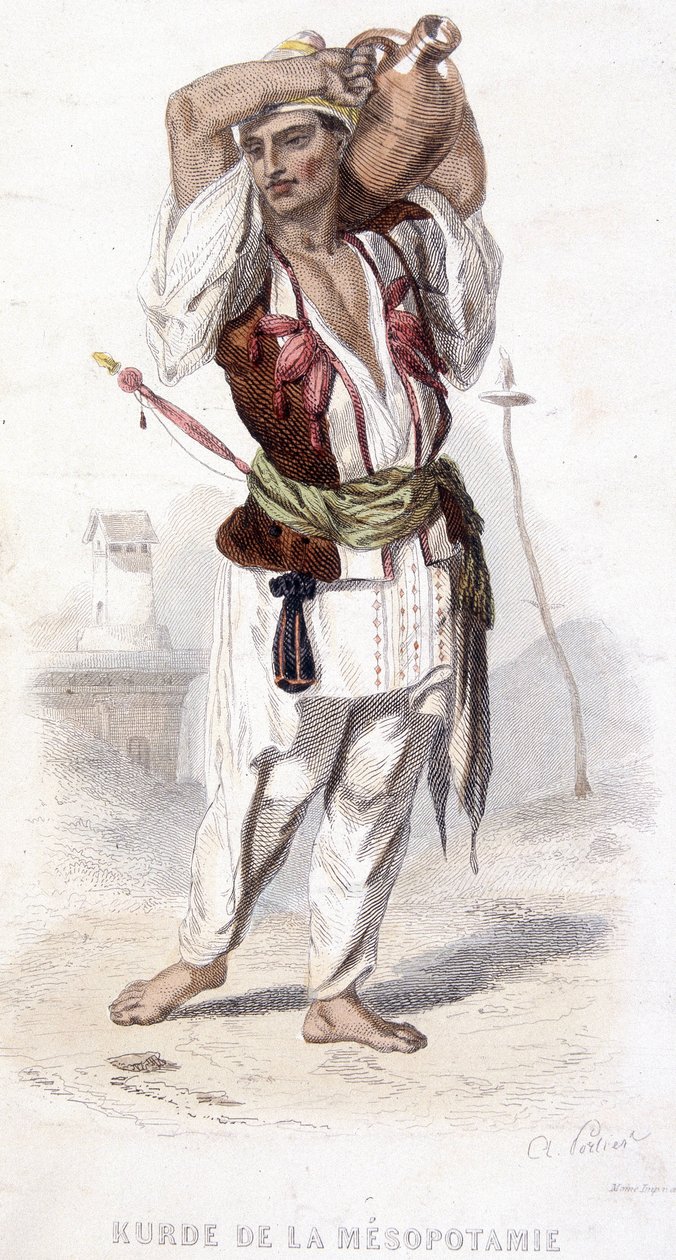 Kurdisk fra Mesopotamia som bærer en amfor. Rundt 1810-1860. av Unknown artist