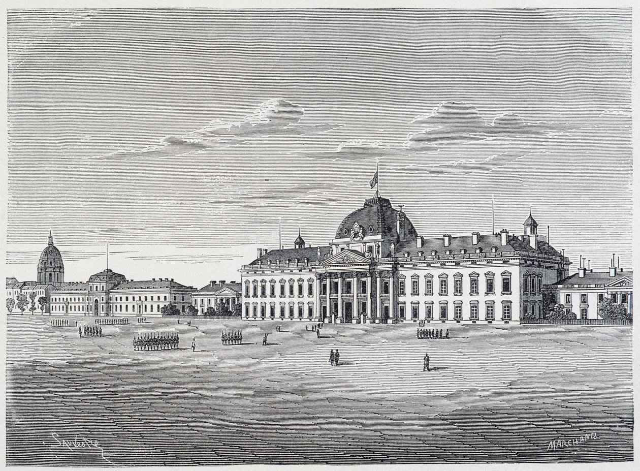 The Military School of the Invalides sett fra Champ de Mars - gravering, ca. 1830 av Unknown artist