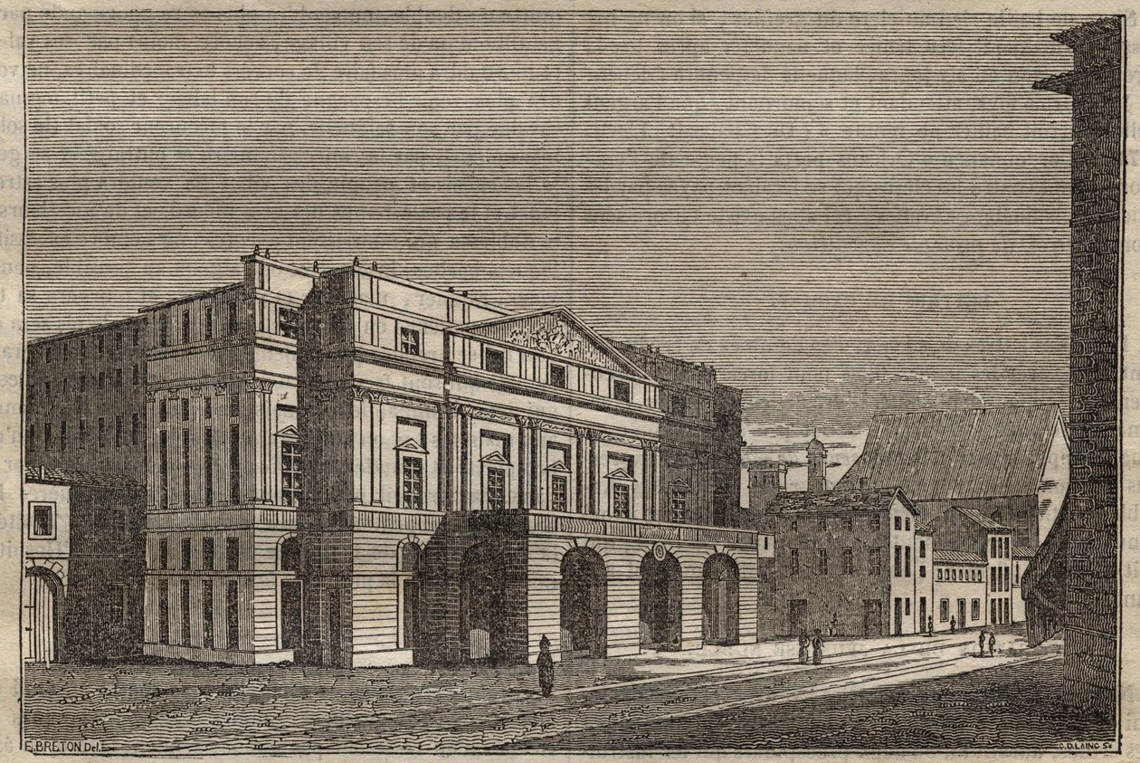 La Scala i Milano - Utsikt over teateret til La Scala i Milano, Italia - (Teatro alla Scala Milan) - 1837 av Unknown artist