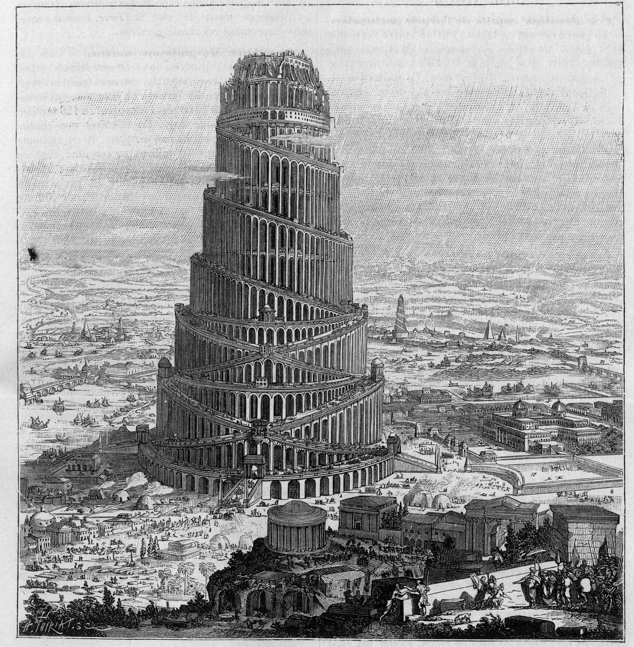 Babelstårnet, etter Pere Kircher - (Redusert gravering av "Turris Babel" av Unknown artist