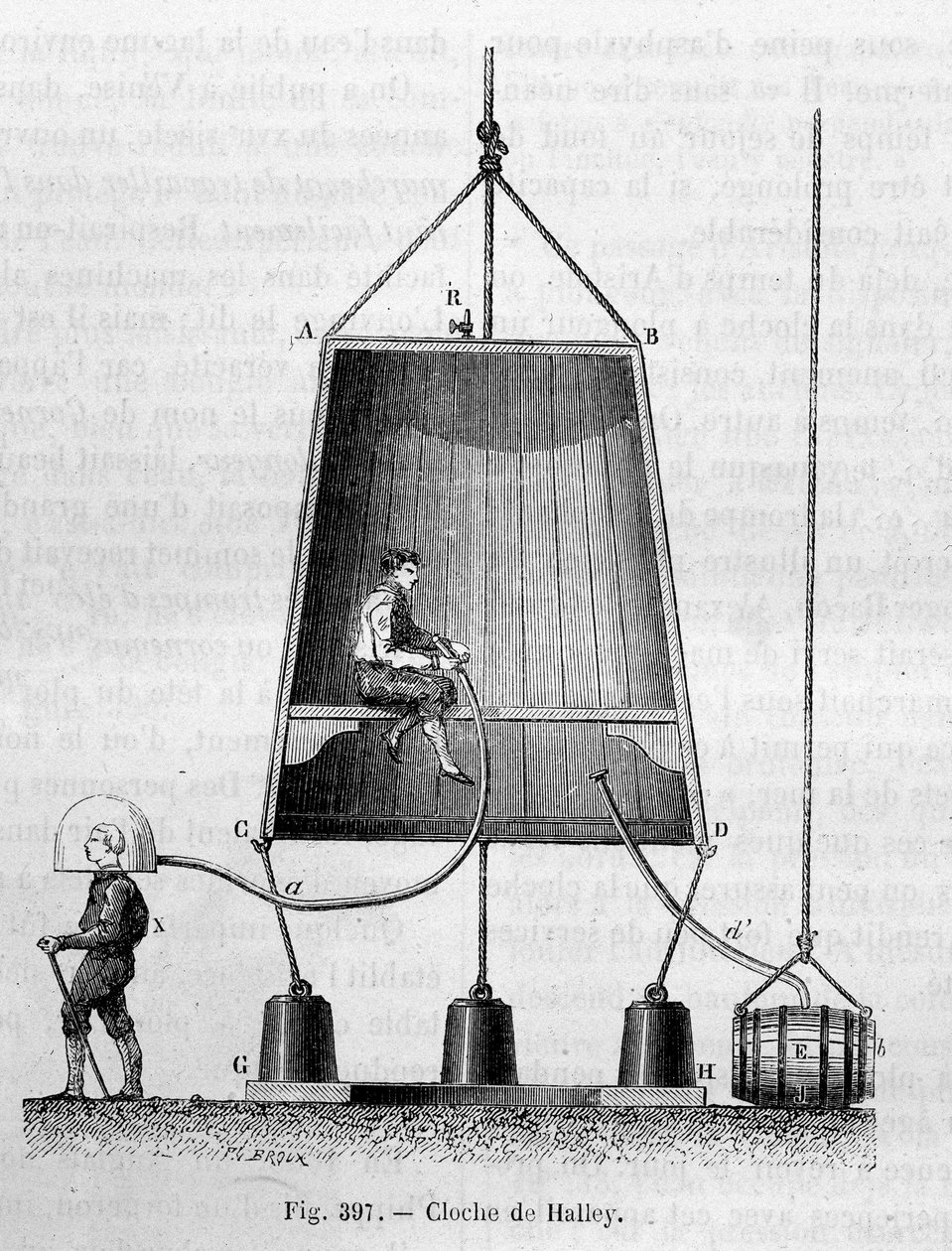 La bell de plongee av Edmond (Edmund) Halley (1656-1742) - i "" Vitenskapens underverk", av Louis Figuier av Unknown artist