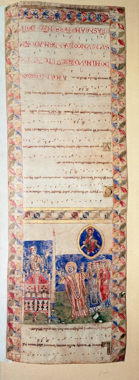 La benediction de la fontaine (Ms.724/2-Carta2) Manuskript belyst fra 1100-tallet. Roma, Biblioteca Casanatense av Unknown artist