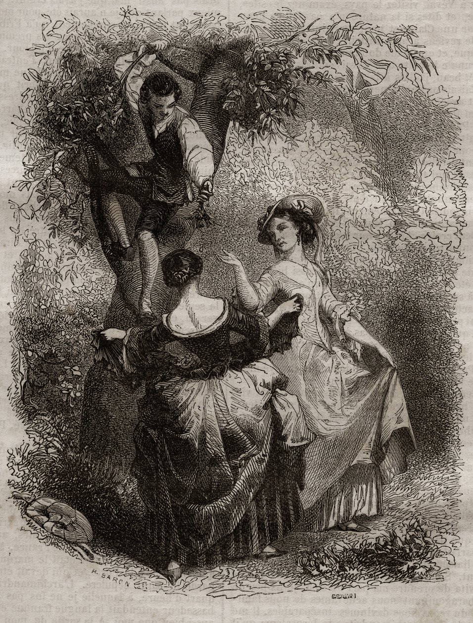 La cueillette des cherries - Illustration pour les confessions” by Jean-Jacques (Jean Jacques) Rousseau (1712-1778) - engraving of 1849 av Unknown artist