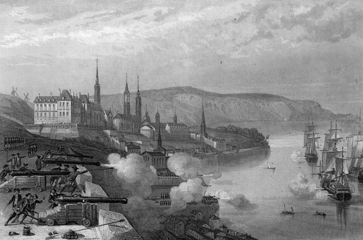 Forsvaret av Quebec av grev De Frontenac. i "General History of the Navy" av Van Tenac av Unknown artist
