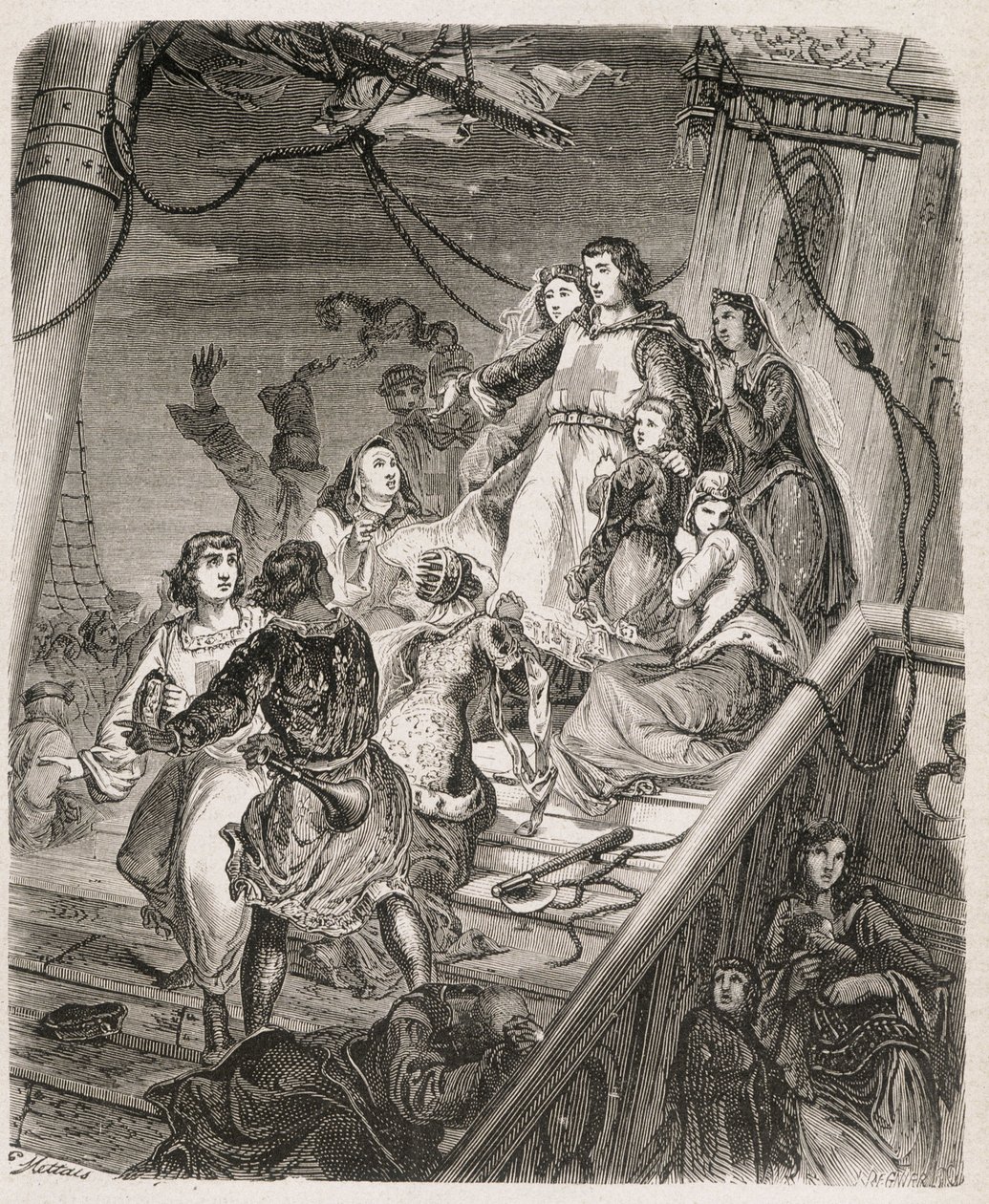 La galère de Saint Louis - i "" Historie om paver, konger, dronninger, keisere, gjennom århundrene"" av Maurice Lachatre 1857 av Unknown artist