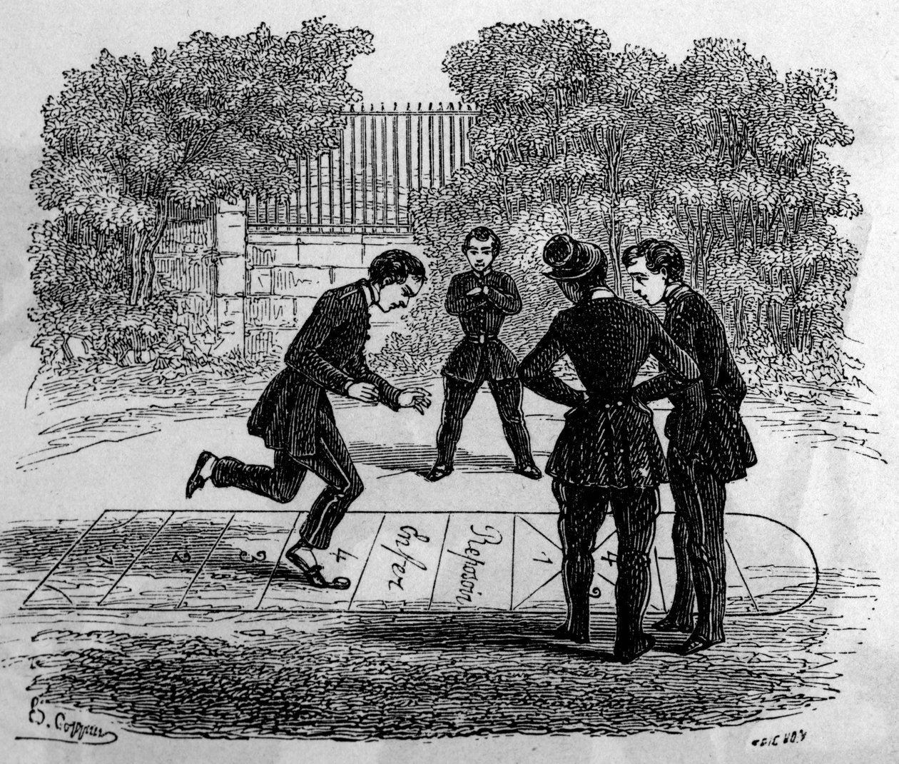 La grande marelle. Engraving in “Le journal de la jeunesse” av Unknown artist