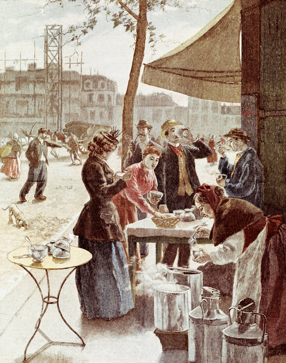 La laitiere, kl. 06.00 søndag morgen. Fargegravering 14. juli 1895. Paris, Musee Carnavalet av Unknown artist