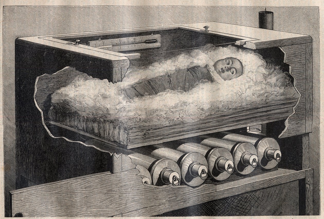 Kunstig morskap: en inkubator av barn - Gravering i "La Science francaise"" av Unknown artist
