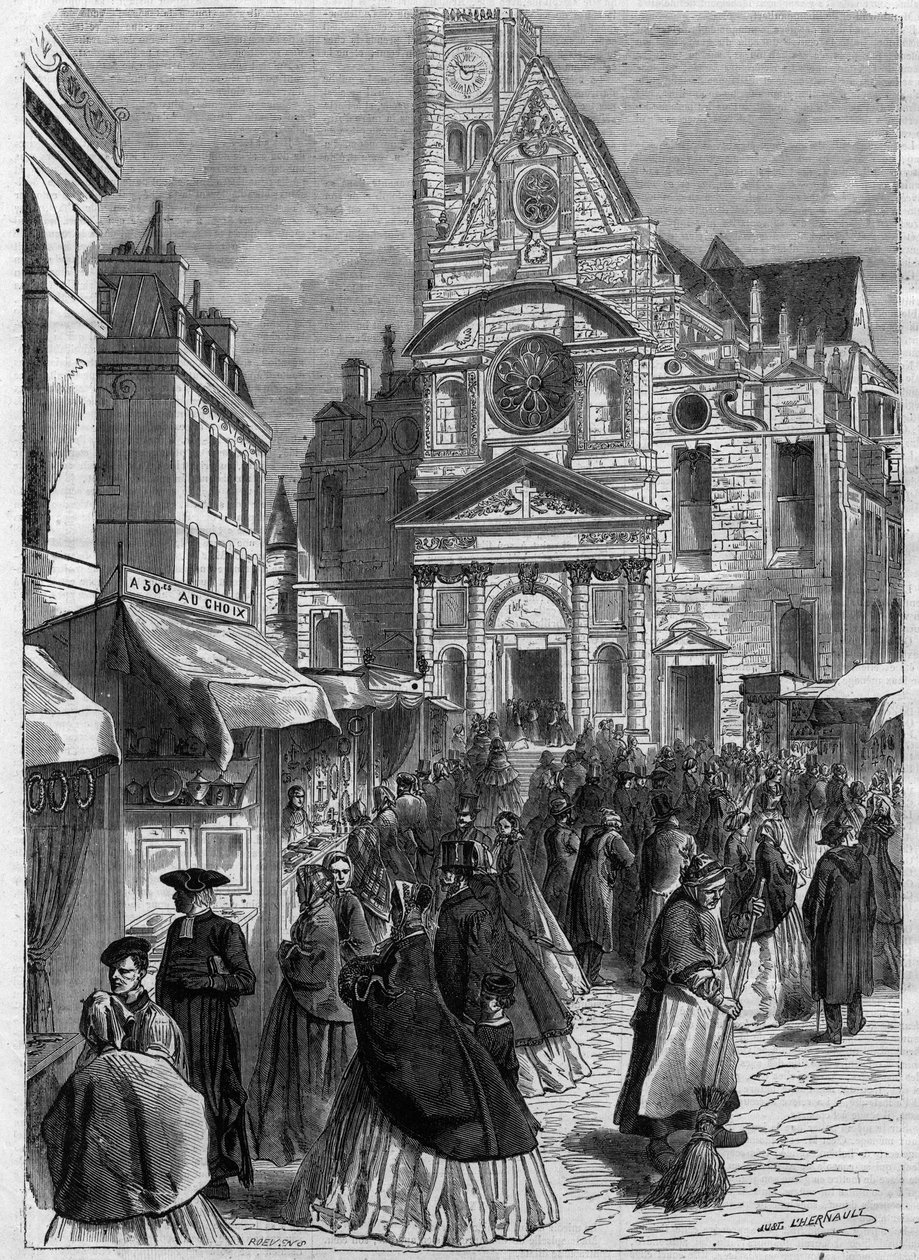 Novena of Saint Genevieve ved Saint Etienne du Mont (Saint-Etienne-du-Mont) i Paris - Gravering i "" Le Journal Illustrée"" av Unknown artist