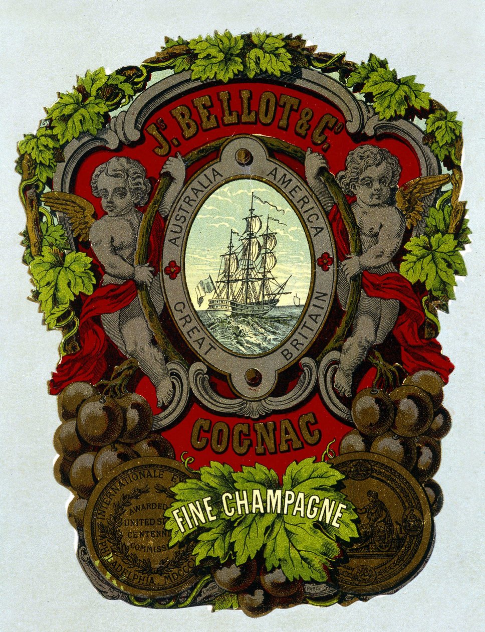 Etikett av "" Bellot Cognac - Fin Champagne"", sd. 1800-tallet. av Unknown artist