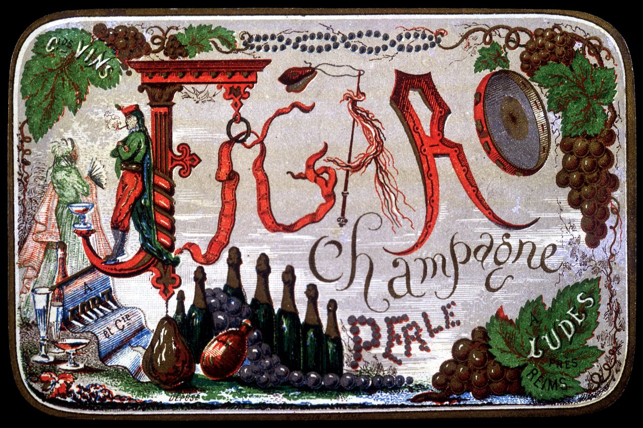 Etikett av Figaro Champagne Perle. sd. 1800-tallet. av Unknown artist
