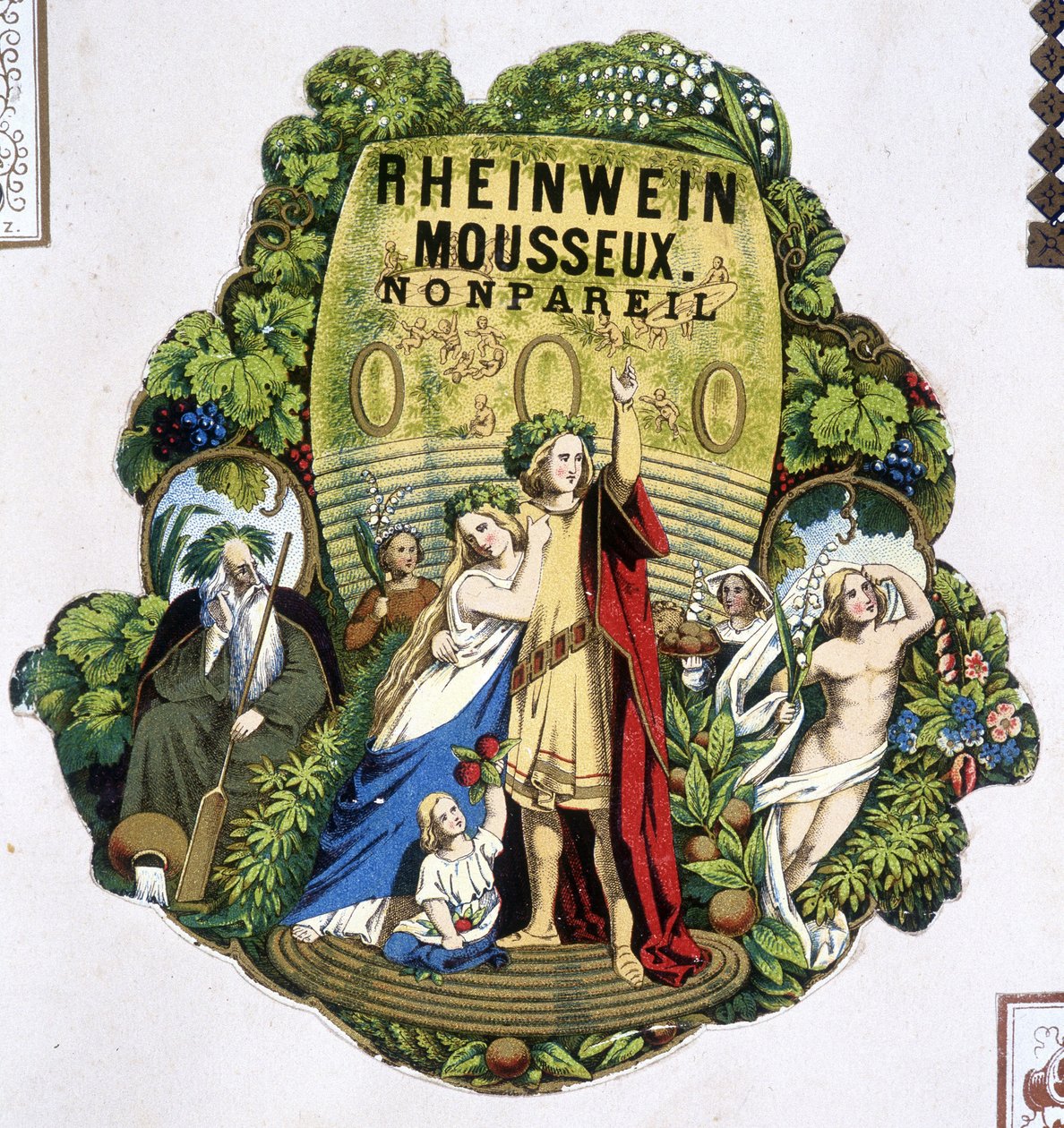 Etikett av “” Rheinwein sparkling - Monpareil””, sd. 1800-tallet. av Unknown artist