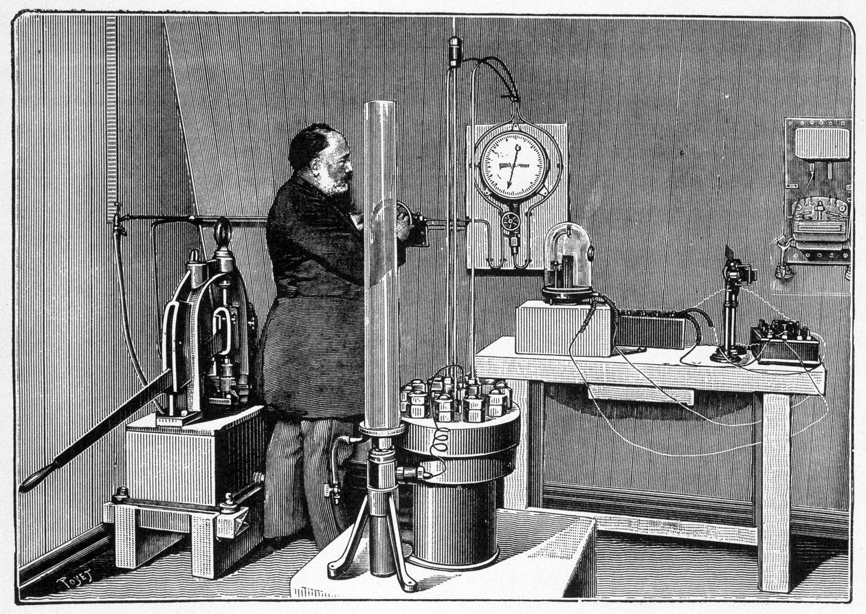 Laboratory installed at ground level in the west pillar of the Eiffel Tower - engraving av Unknown artist