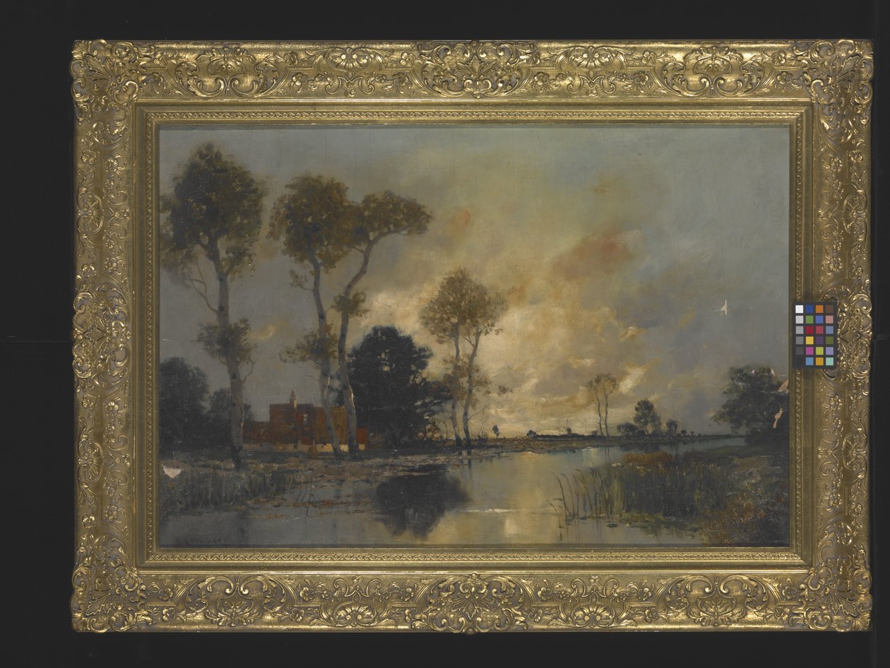 Landskap med hytte og bekk (olje på lerret) av Unknown artist
