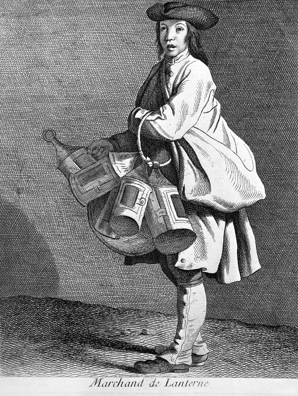 Lanterneforhandler. 1800-talls gravering. av Unknown artist