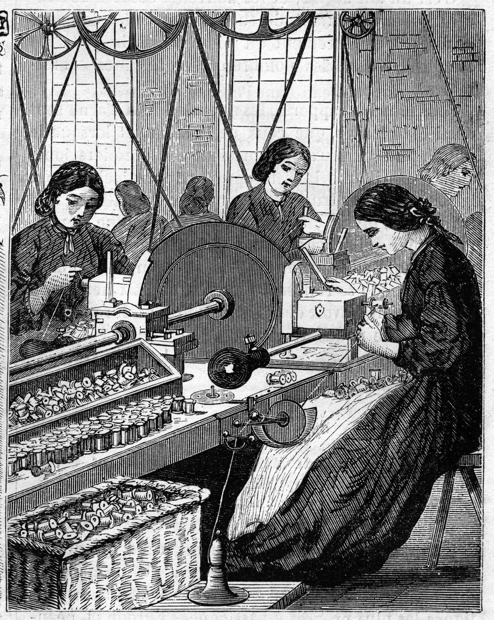 Store engelske industrier: Walter Evans bomullsspinning i England i 1863. Trådinnpakning. av Unknown artist