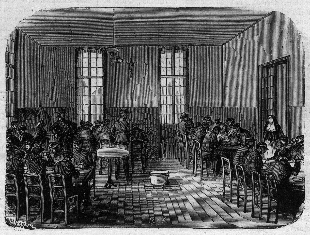 Sainte Anne (Sainte-Anne) asyl i Paris: refektoriet - Gravering i ""Le Journal Illustrée"" av Unknown artist