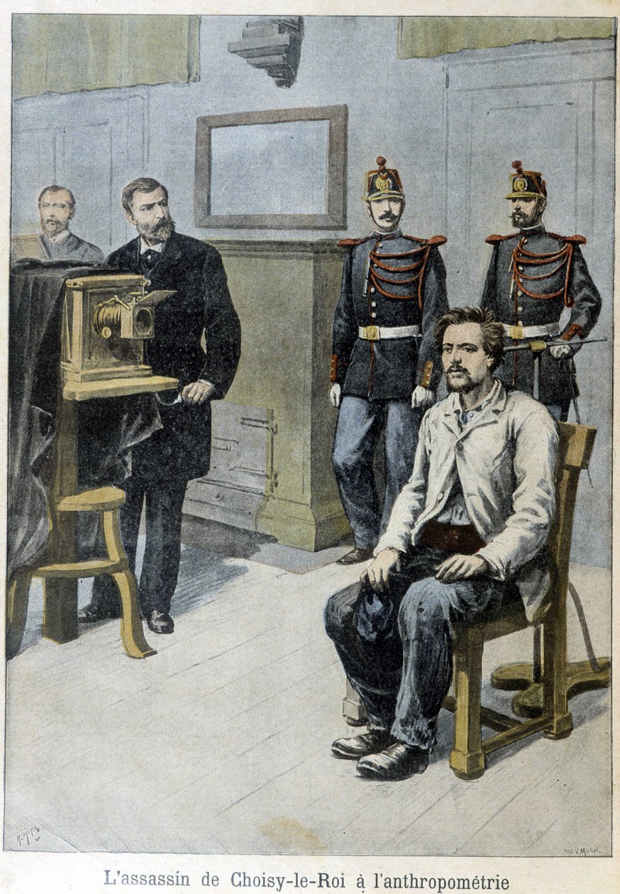 Morderen til Choisy-le-Roi til antropometri (og Mr. Alphonse Bertillon) - i "" Le Petite Journal", mai 1899 av Unknown artist
