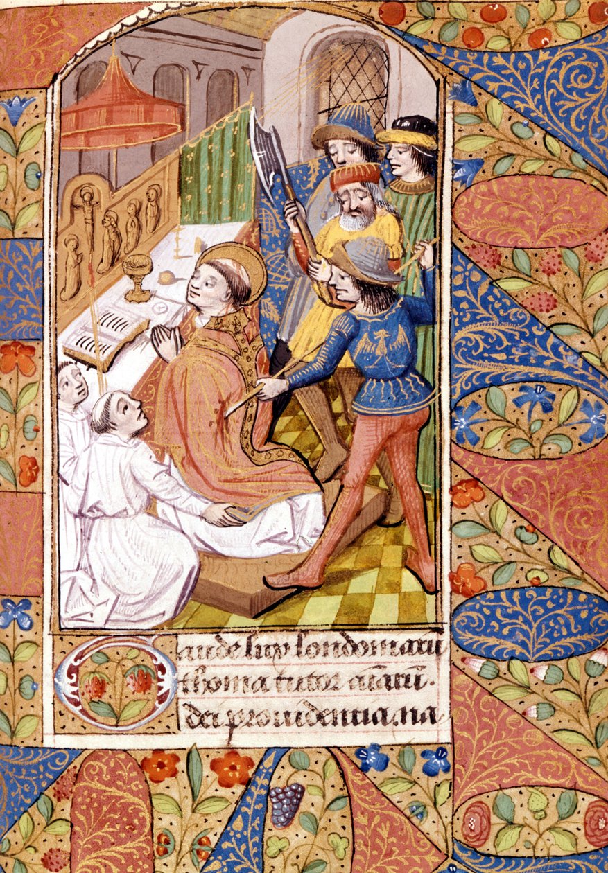 Mordet på Saint Thomas Becket (1118 - 1170), engelsk prelat og politiker. Miniatyr fra 1300-tallet. Victoria & Albert Library, London. av Unknown artist