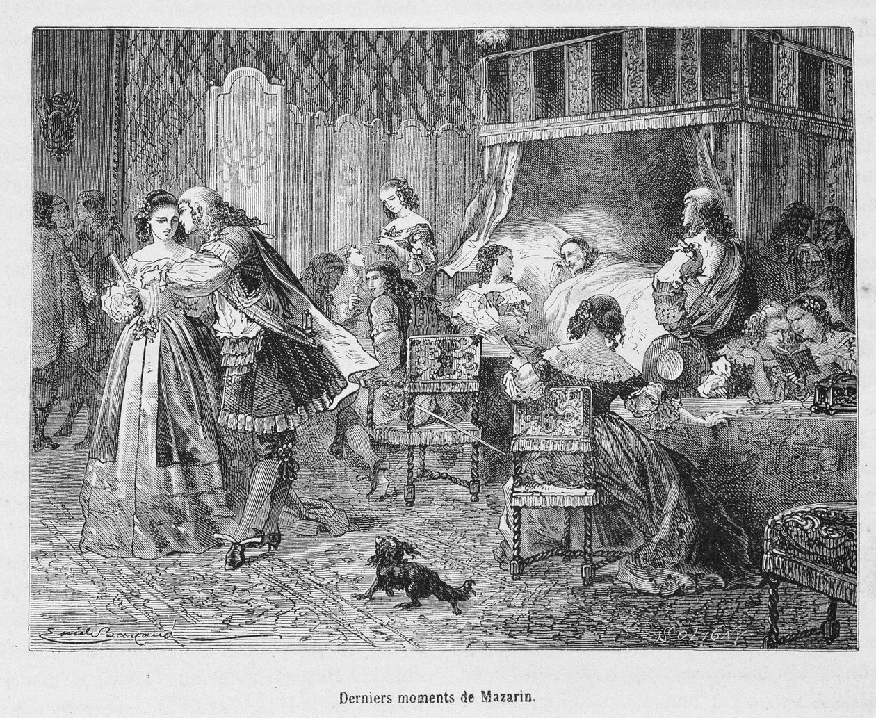 De siste øyeblikkene til Mazarin (1602 - 1661). Illustrasjon i "" Popular History of France"" av Henri Martin. av Unknown artist