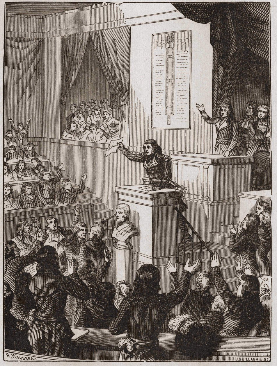 Lazare Nicolas Marguerite Carnot (kallenavnet arrangøren av seieren eller den store Carnot) kunngjorde 1. september av Unknown artist