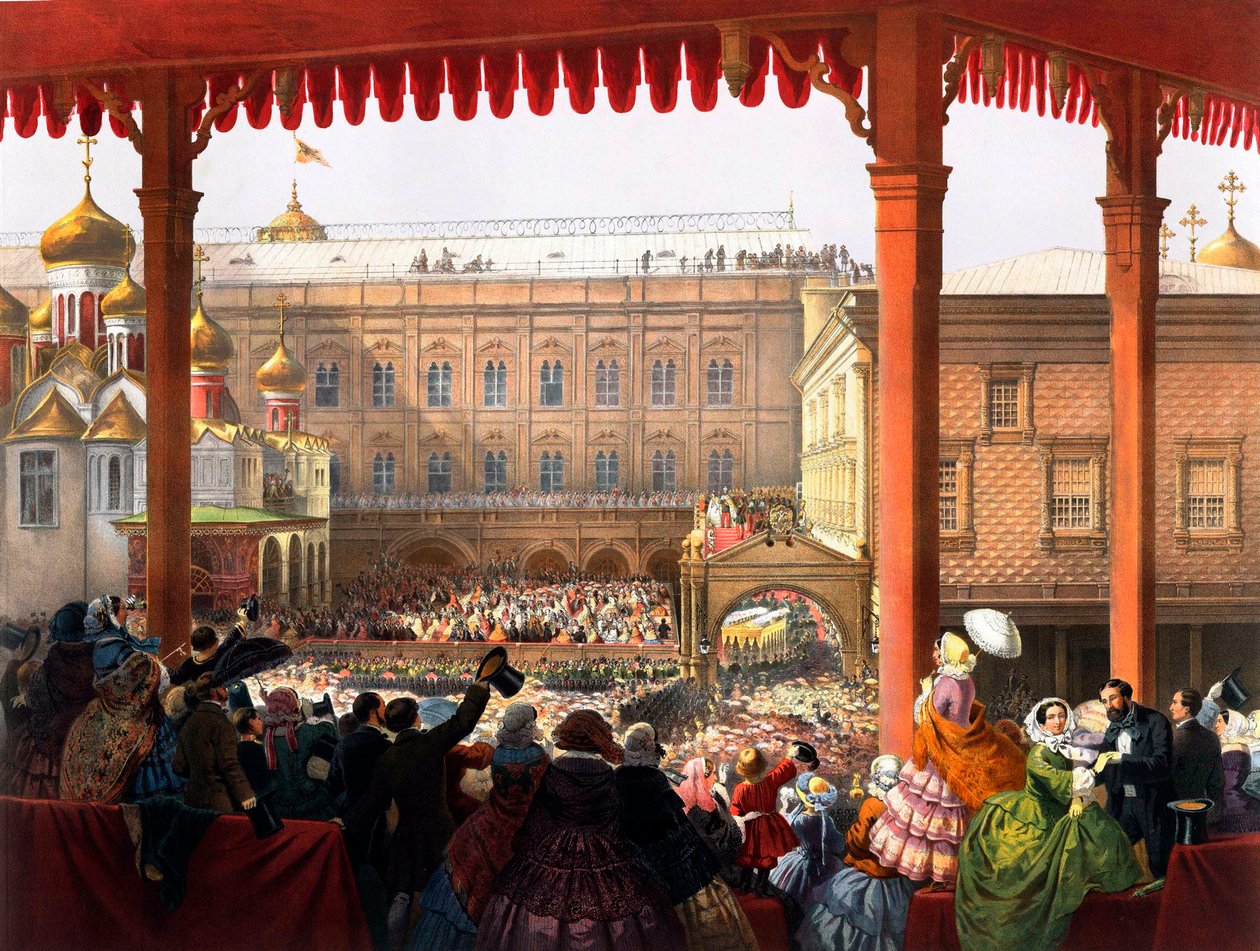 "" Kroningen av keiser Alexander II (1818-1881) den 18.02.1855"" View Of the Crowd - Anonym litografi av Unknown artist