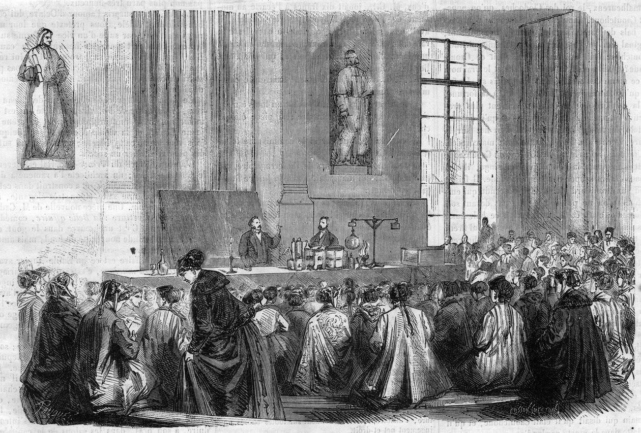 Videregående opplæringskurs for unge jenter ved Sorbonne: Kjemileksjon - gravering i ""Le Journal Illustre"" av Unknown artist