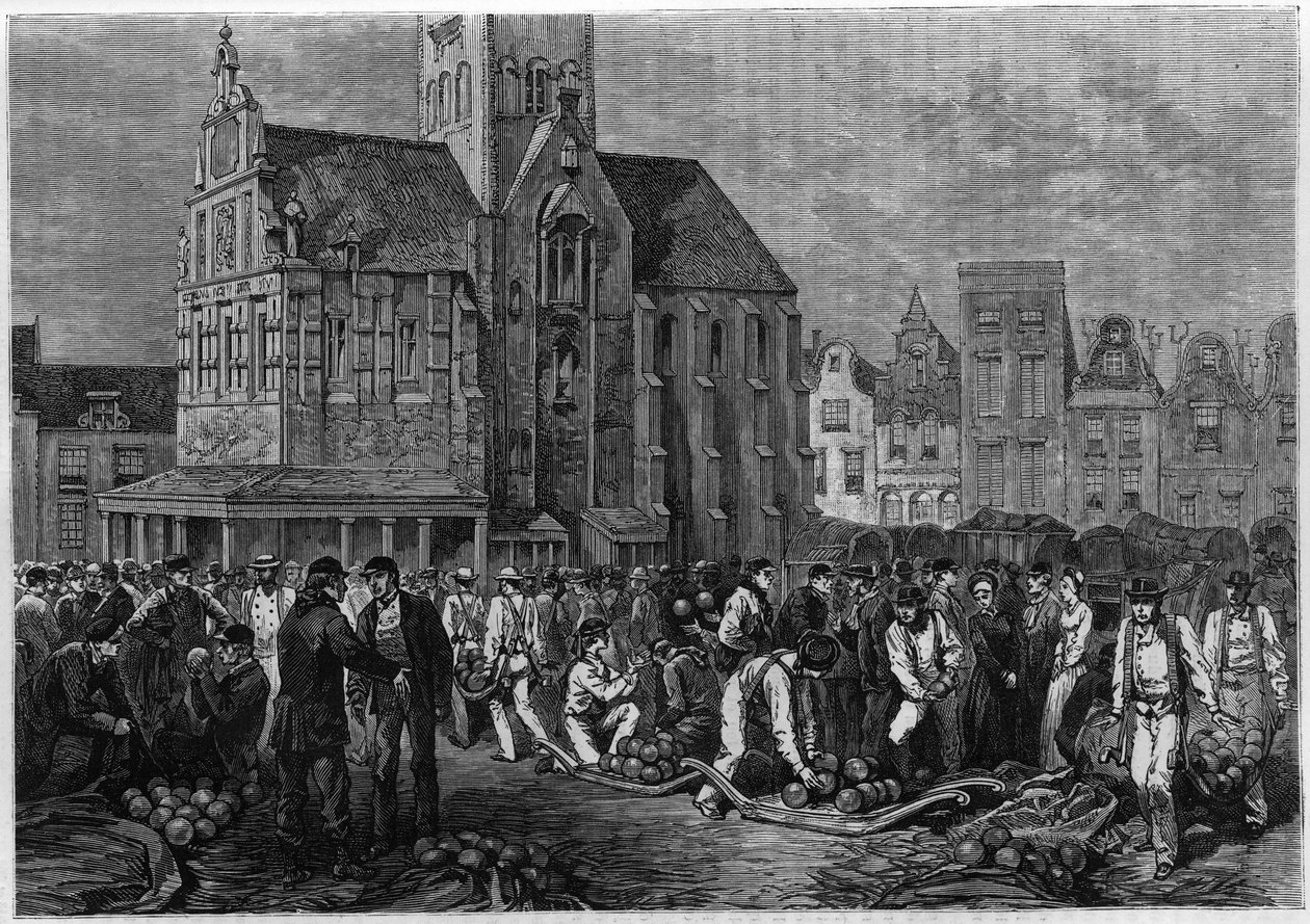 Arbeidsløshetsmarkedet, i Hoorn, Holland. Gravering i «The Journal of Youth»» av Unknown artist