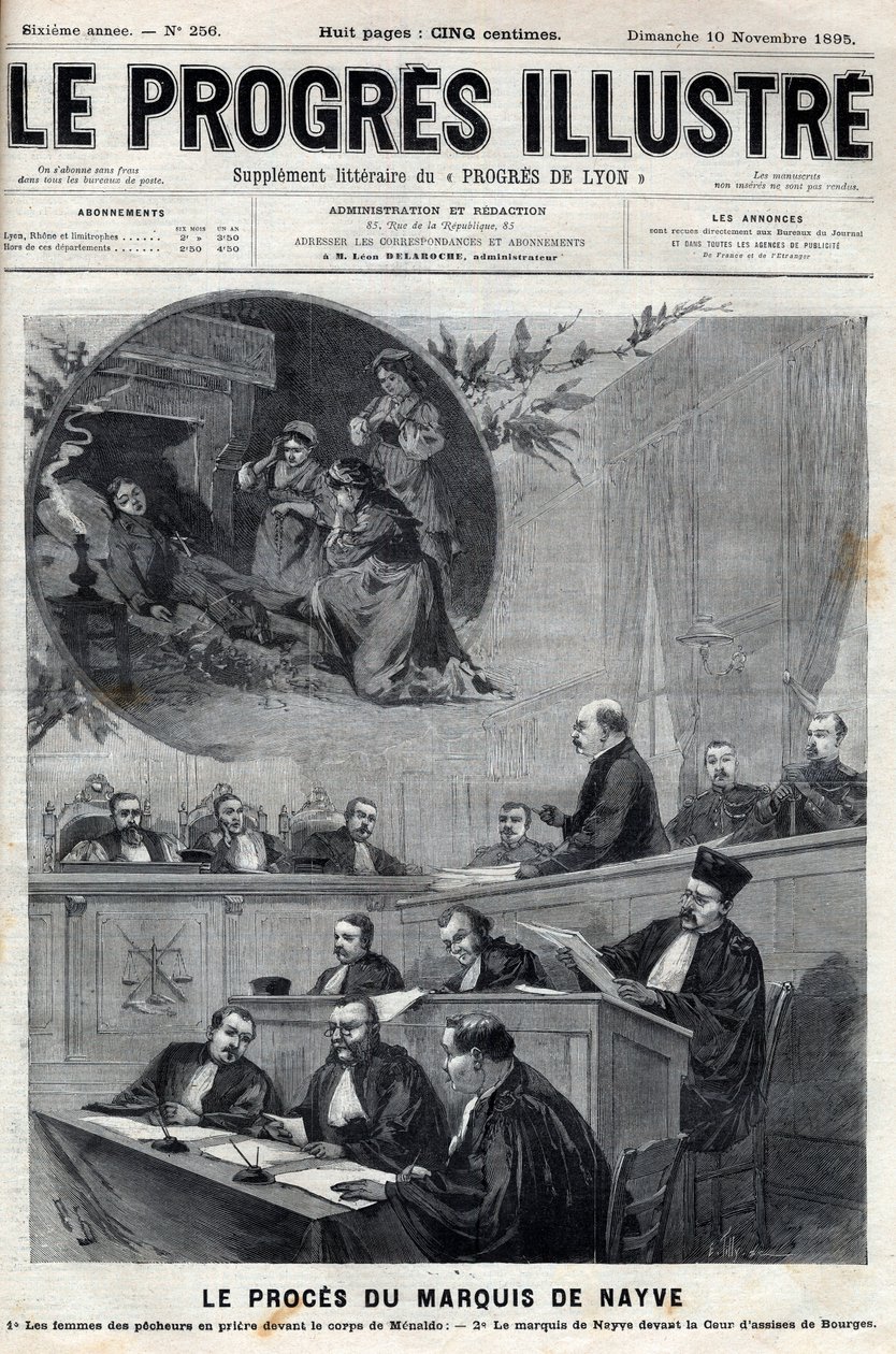 Le proces du marquis de Nayve aux assizes de Bourges in 1895 - Engraving in “Le Progres illustrious”” of 1895 av Unknown artist