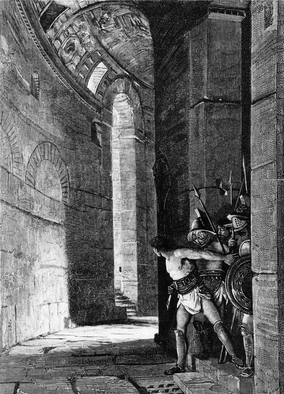 Lekkasje av Spartacus. 1800-talls gravering. av Unknown artist