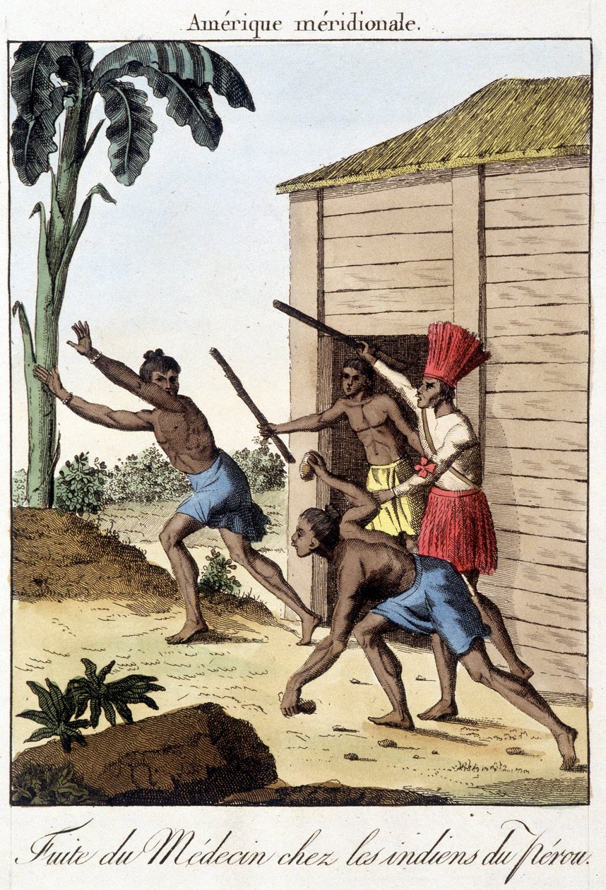 Lekkasje av legen blant indianerne i Peru (Inka) - gravering av Unknown artist