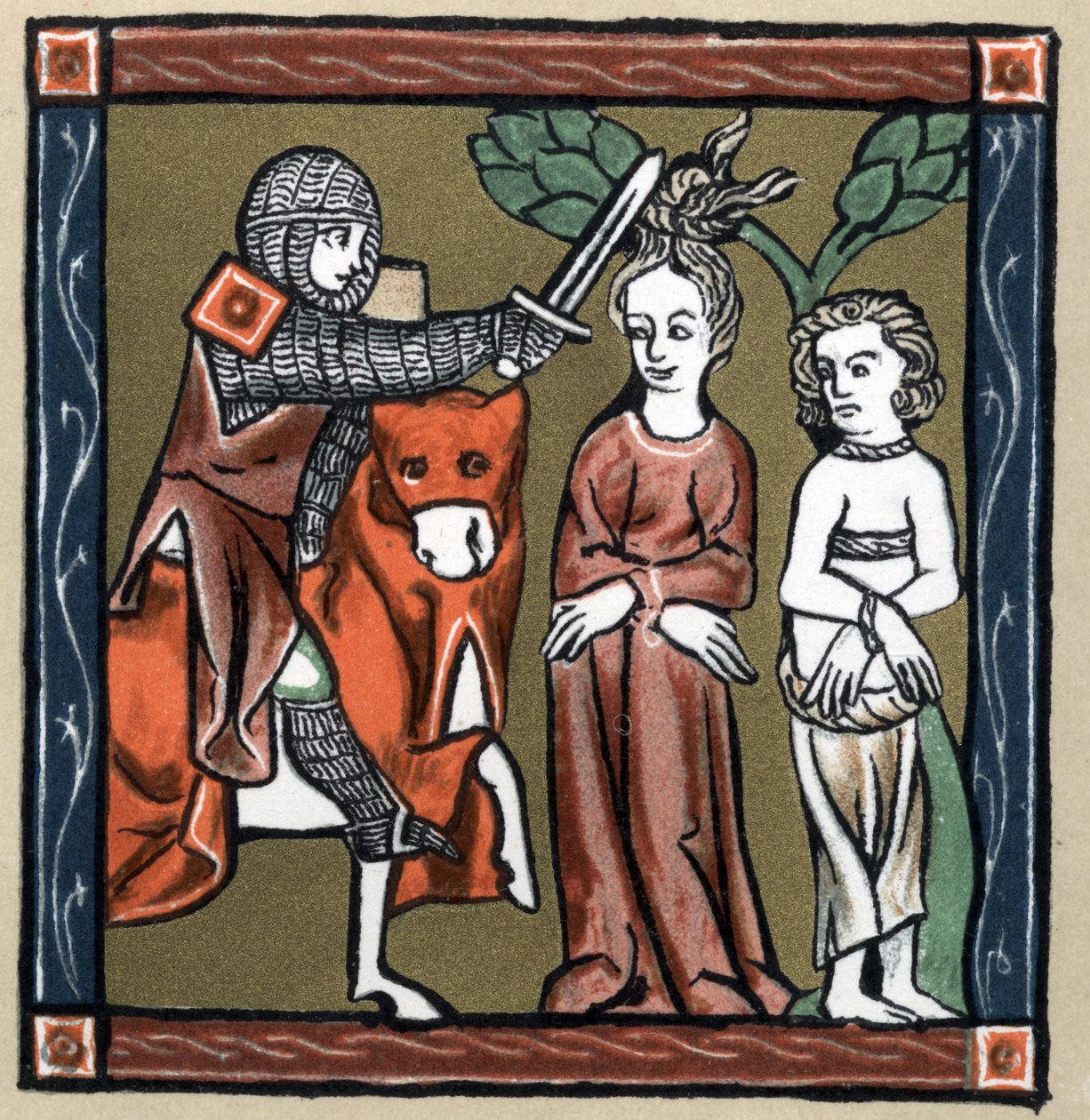 Legend Arthurian: Yvain (or Owein) delivre the knight Sagramor or Sagremor and his wife. In “” Geschichte der Franzosischen Literatur”” by Hermann Suchier av Unknown artist