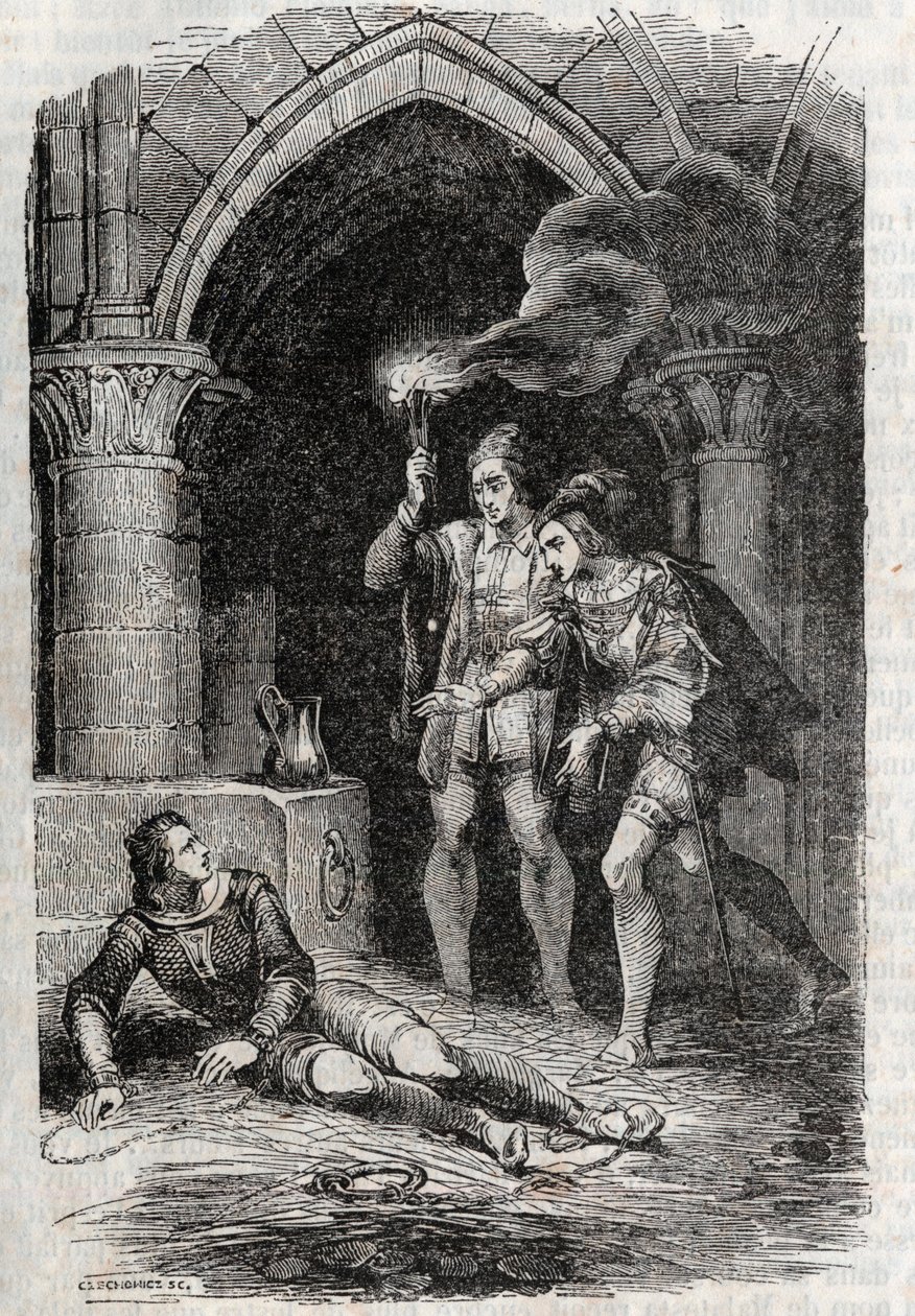 Leon (Løven) Delivre Roger (Ruggero, Ruggiero) - Gravering av 1851 fra "" Roland Furieux"" (1500-tallet) av Ludovico Ariosto, kjent som Ariosta - Utgave oversatt fra italiensk av greven av Tressan og utgitt av Gustave Harvar av Unknown artist