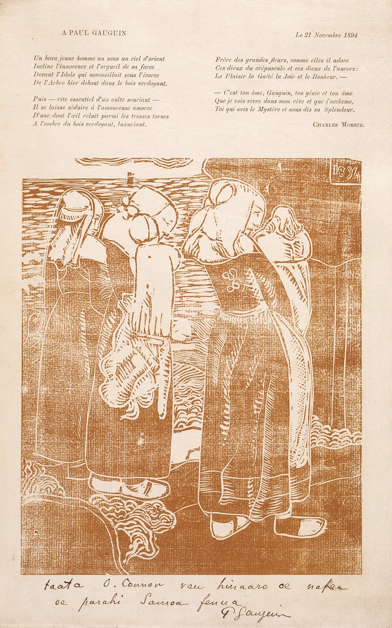 Les Bretonnes (The Breton Women) (treblokktrykk) av Unknown artist