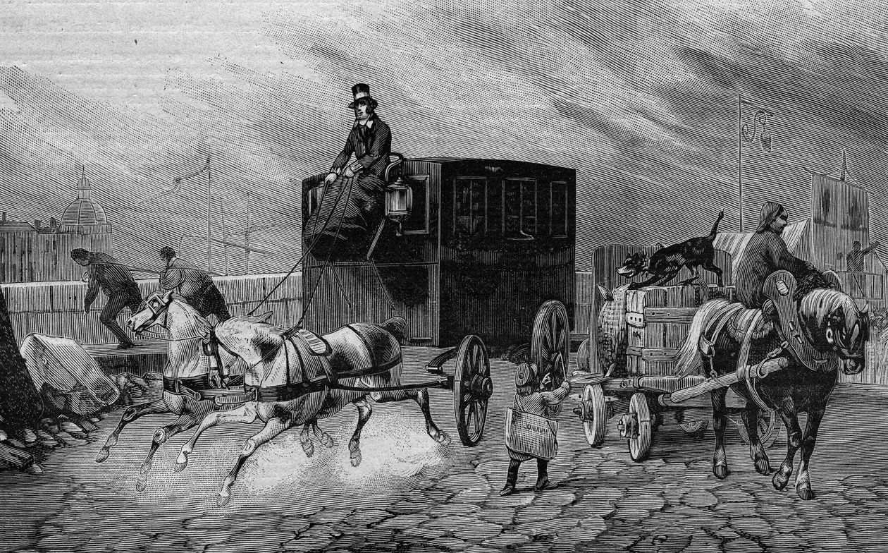 Les Omnibus de Paris på 1800-tallet: la Bearnaise - gravering fra 1892 av Unknown artist