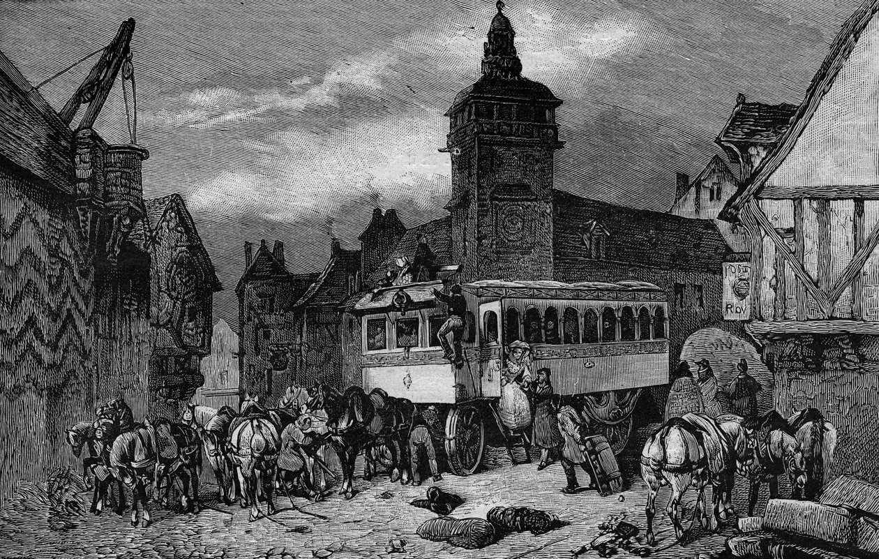 Les Omnibus de Paris på 1800-tallet: bilen har 60 seter - gravering fra 1892 av Unknown artist