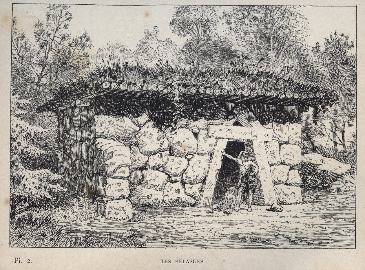 The Pelasges (Pelasgians) - gravering av 1889 i "History of human habitation at the Universal Exhibition of 1889, av Mr Charles GARNIER - Librairie centrale des beaux-arts Paris 1889 av Unknown artist