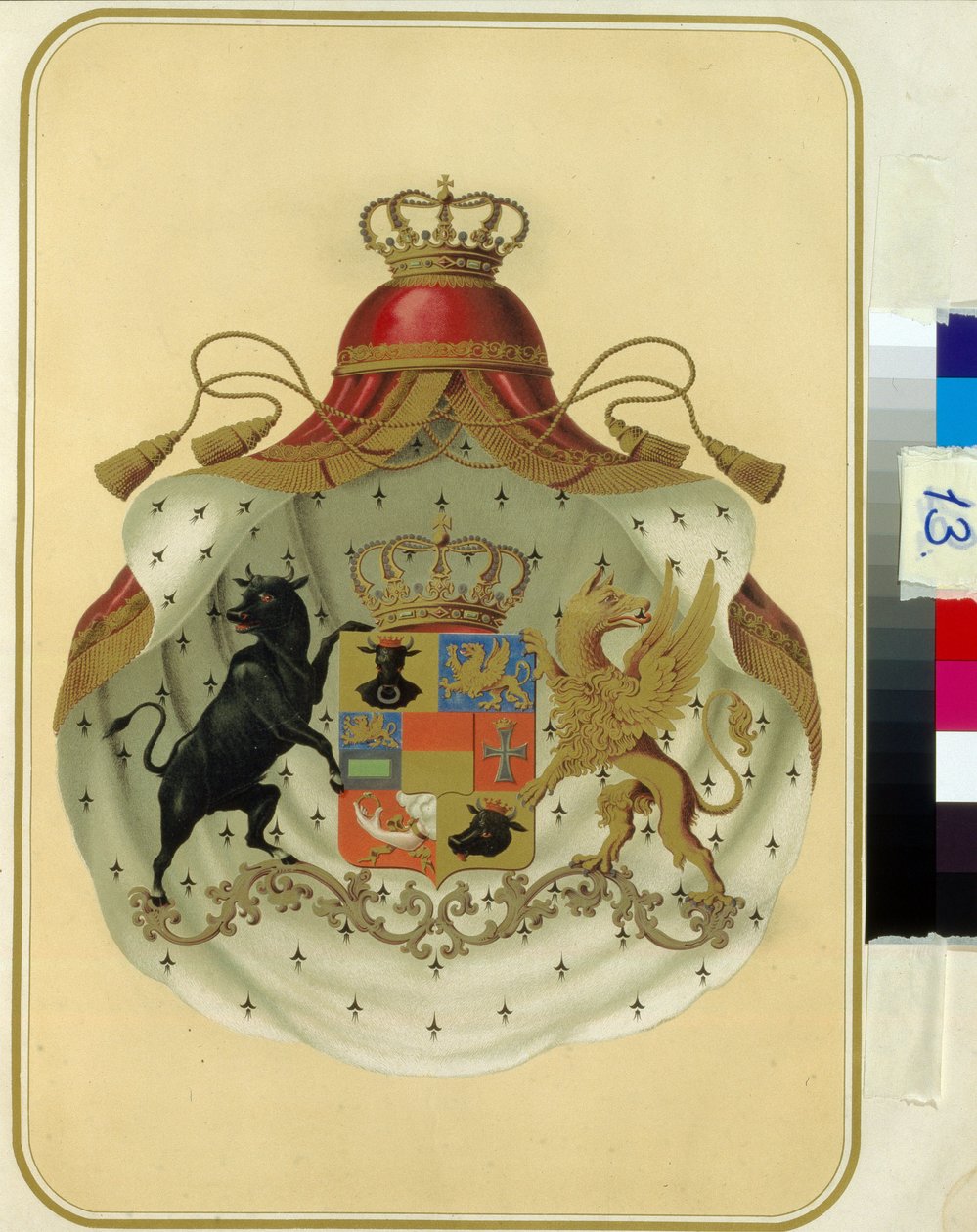 Les armoiries des francs macons de la Grande Loge de Suede Norvege. (Våpenskjoldet til The Masonic Grand Lodge of Sweden Norway). Oeuvre anonyme, litografi. Det russiske statsbiblioteket, Moskva. av Unknown artist