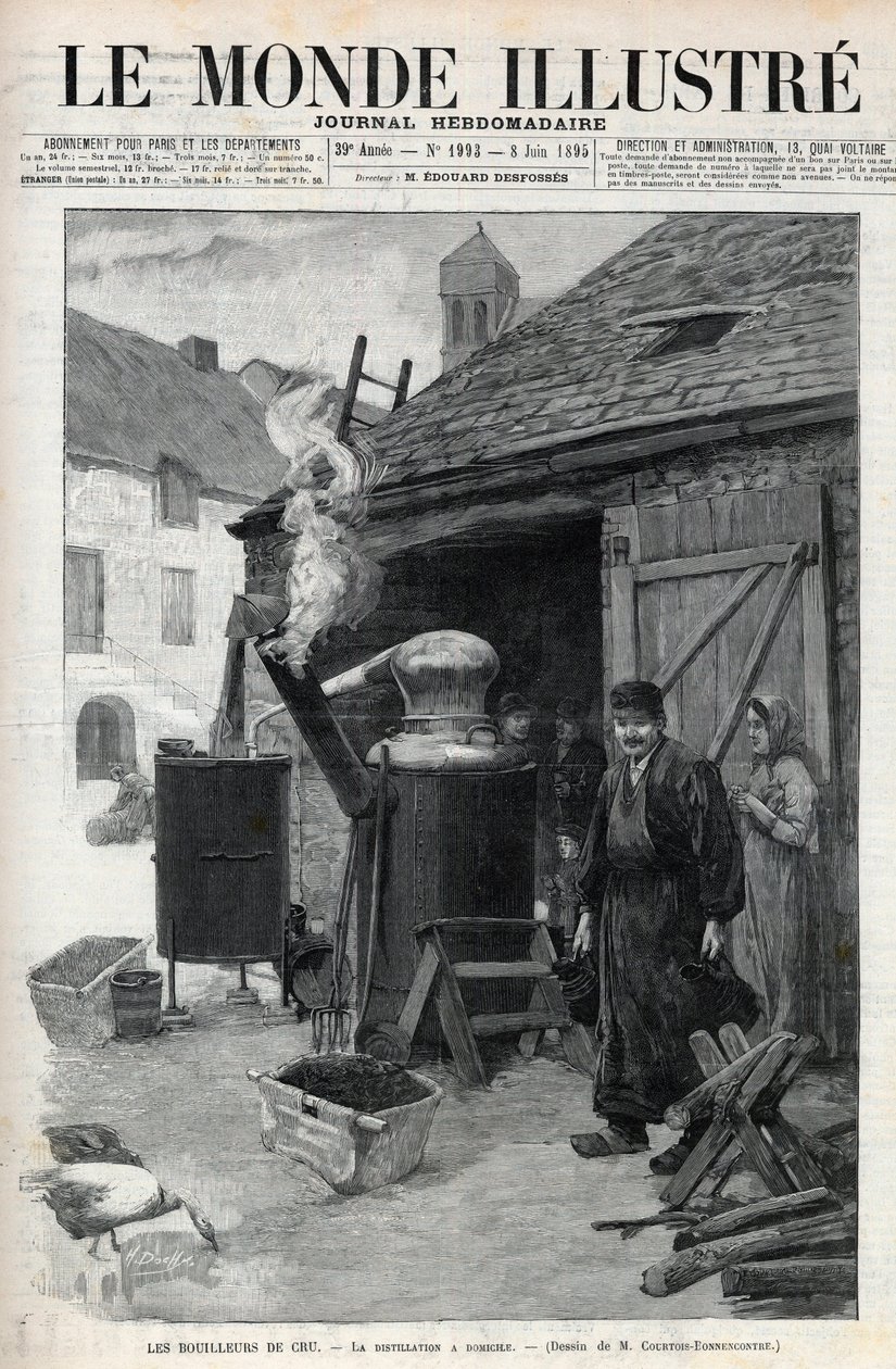 Hjemmedestillatørene - hjemmedestillasjon i Paris i 1895 - gravering i "Le Monde Illustré"" nr. 1993 av 1895 av Unknown artist