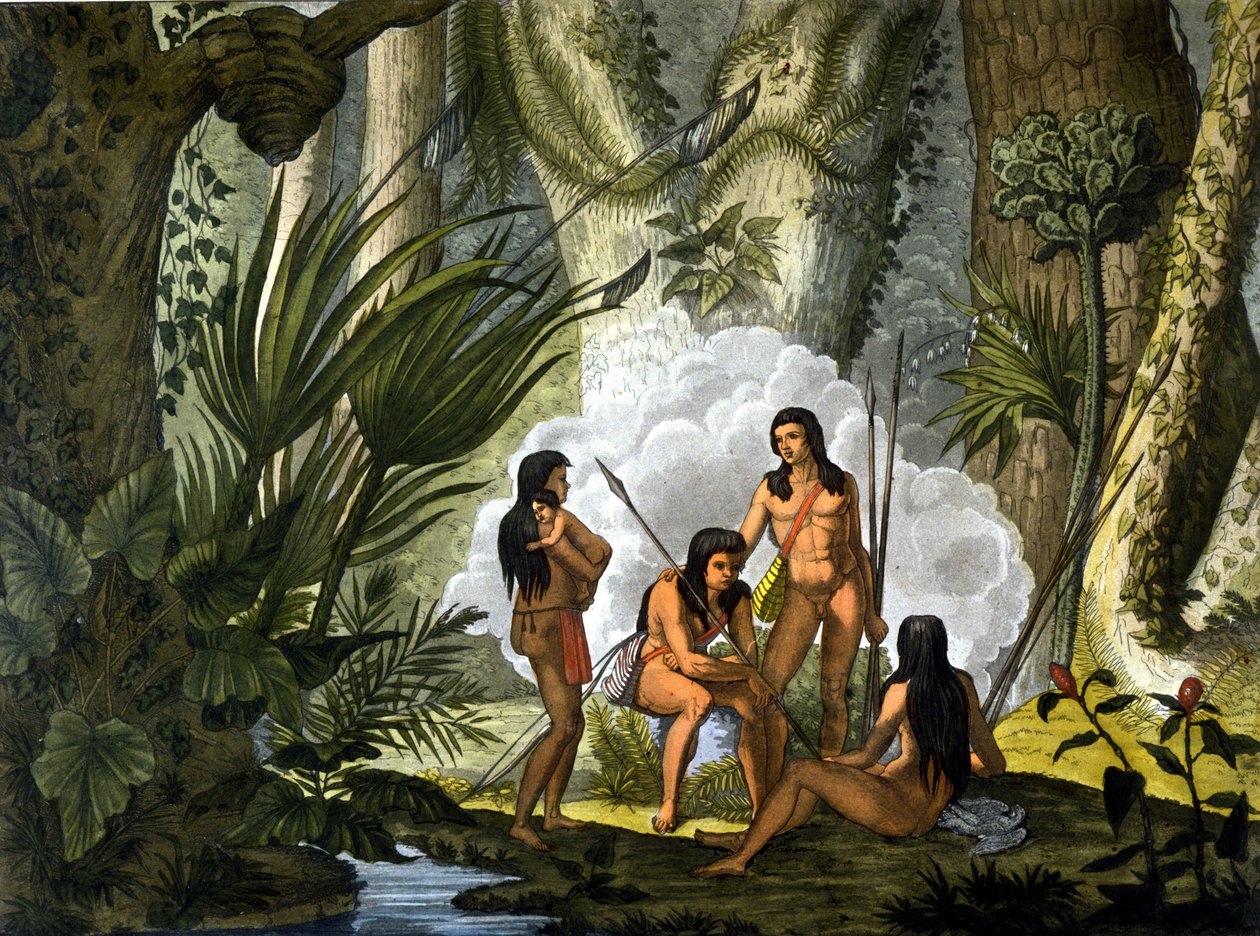 Camacans, indianere i Brasil - i "" Den eldgamle og moderne drakten"" av Ferrario, red. Milano av Unknown artist